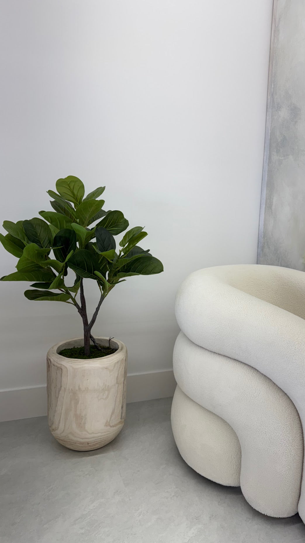 FIDDLE LEAF IN WOOD VASE WITH MOSS