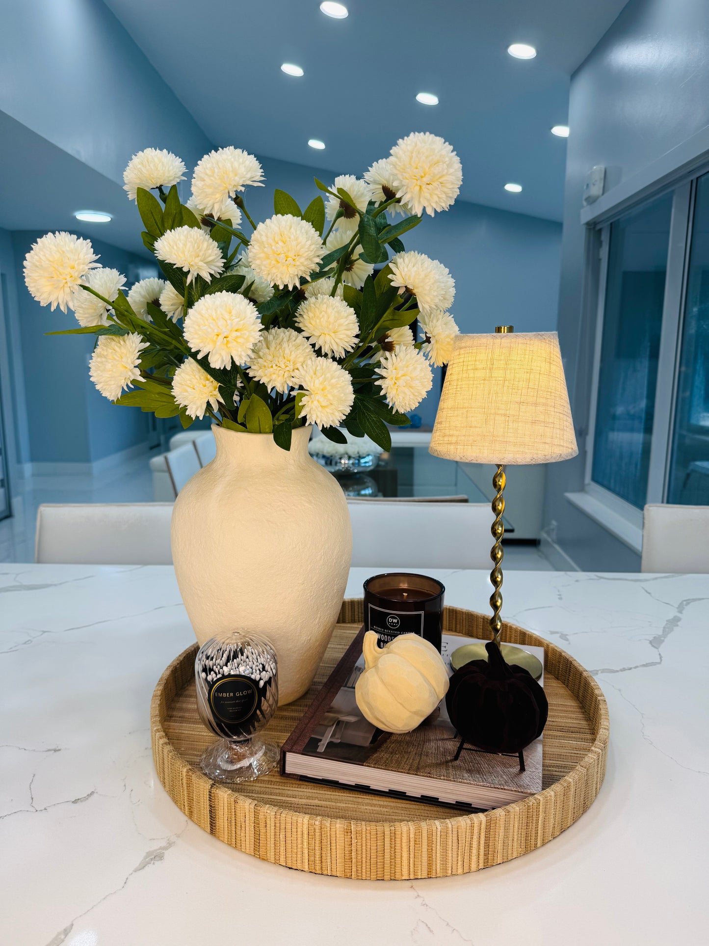 CREAM POM POM FLORAL DECOR SET