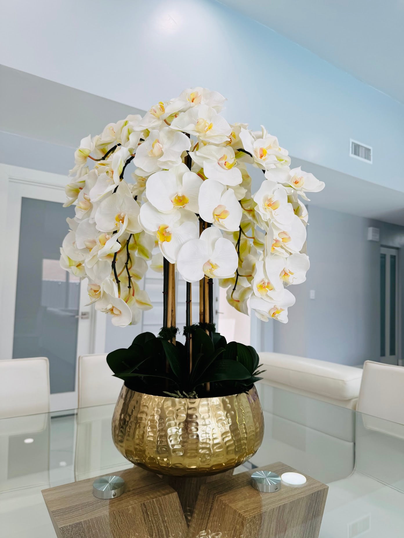 ARTIFICIAL PHALAENOPSIS ORCHID ARRANGEMENT IN GOLD VASE