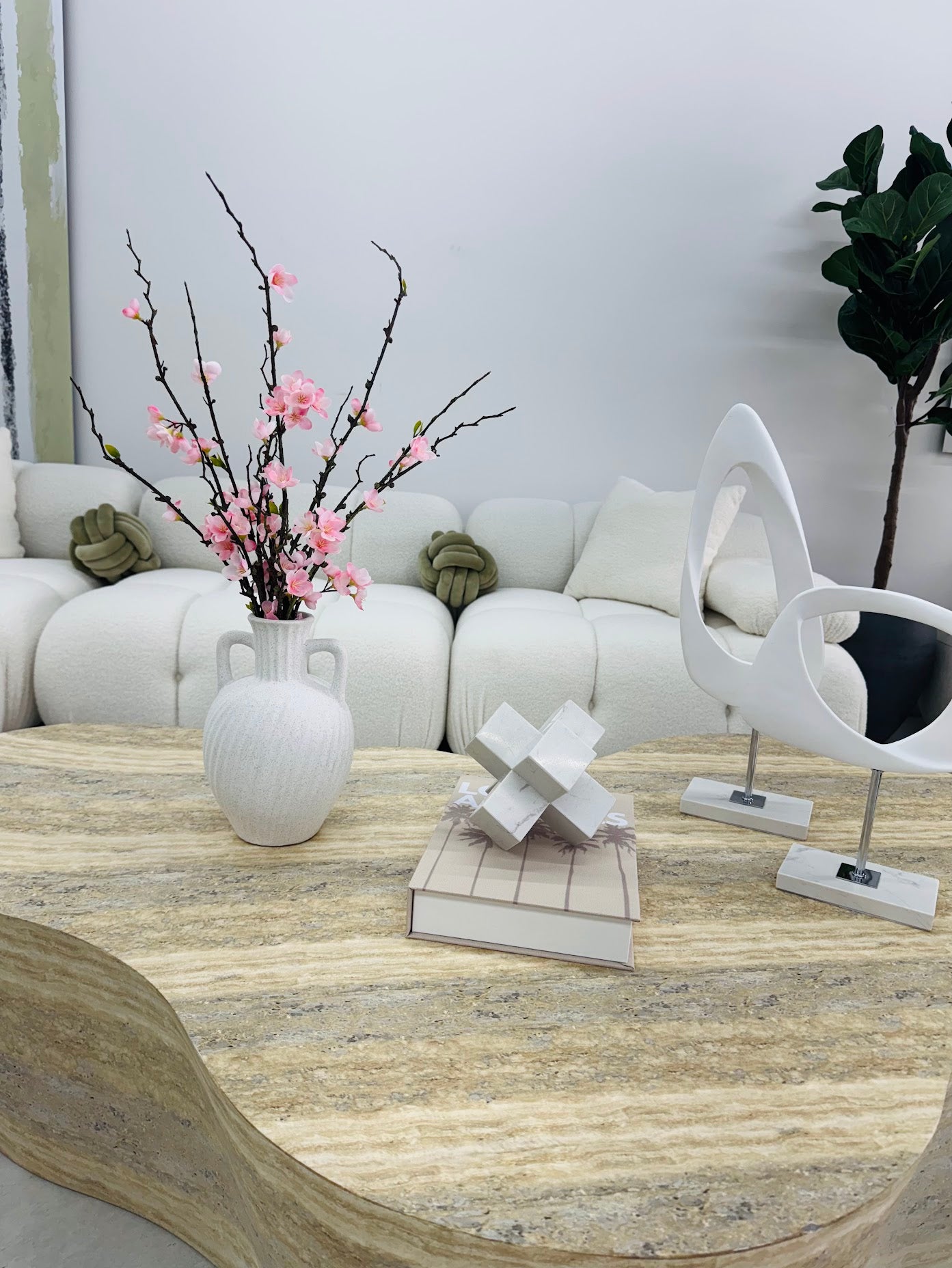 PINK CHERRY BLOSSOM IN CERAMIC VASE
