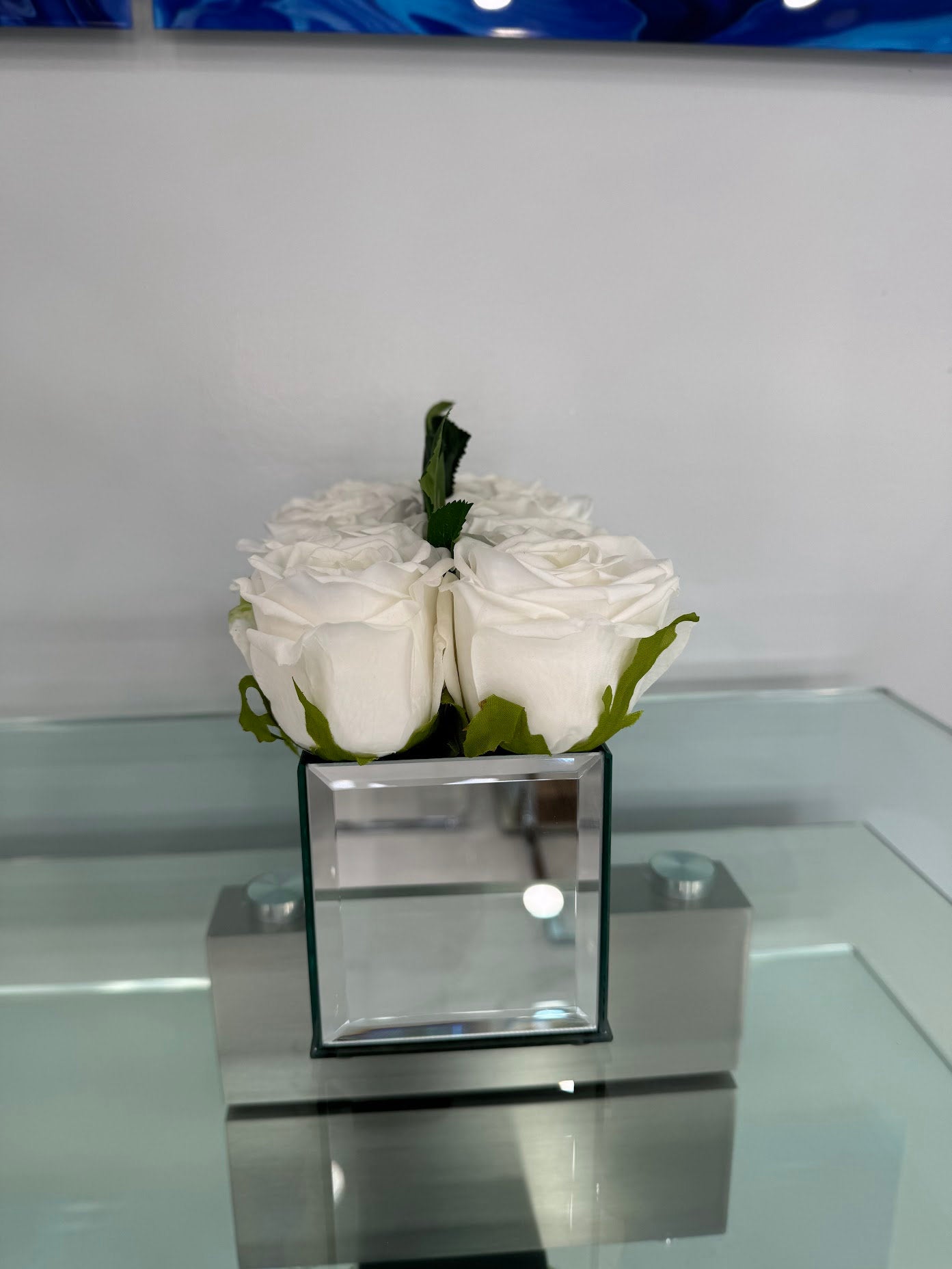 ROSE REAL TOUCH IN MIRROR VASE