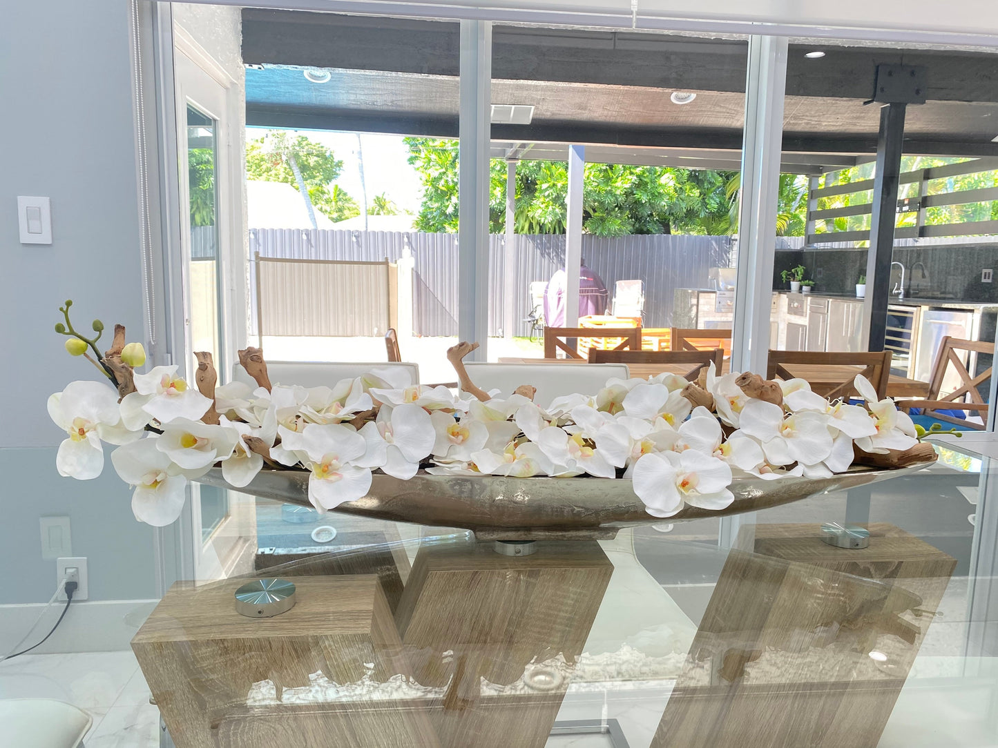 BOAT VASE CENTERPIECE WITH ORCHID