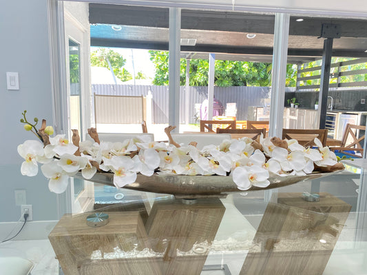 BOAT VASE CENTERPIECE WITH ORCHID