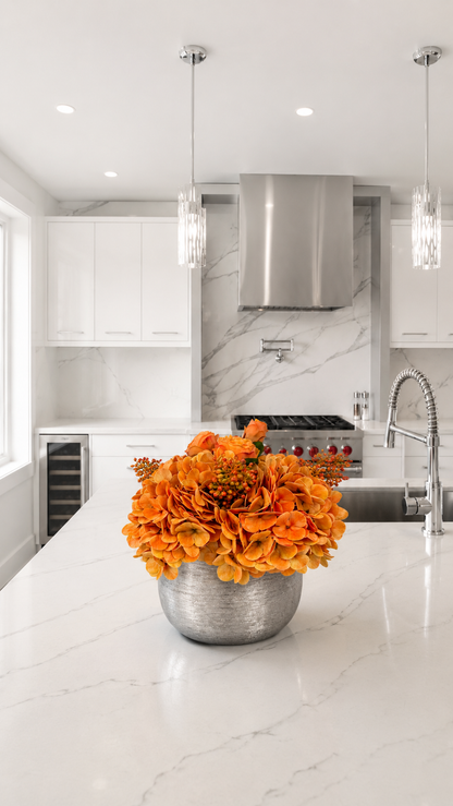 RADIANCE HYDRANGEAS IN SILVER VASE