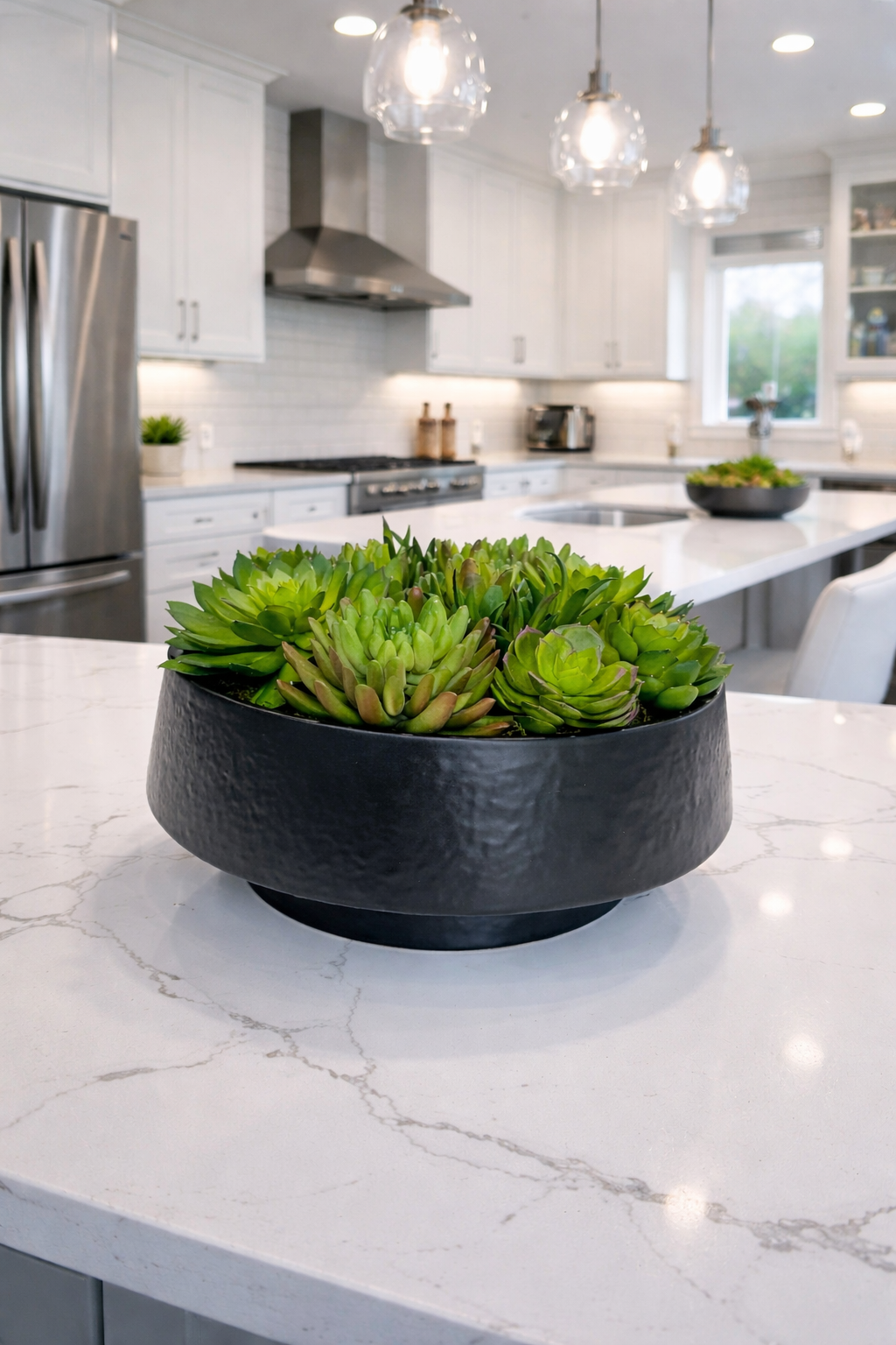 ARTIFICIAL SUCCULENT IN BLACK BOWL VASE