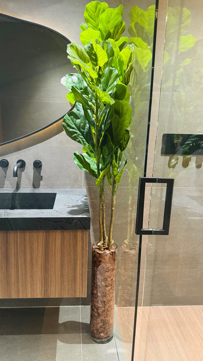 FIDDLE LEAF WITH WOOD IN GLASS CYLINDER