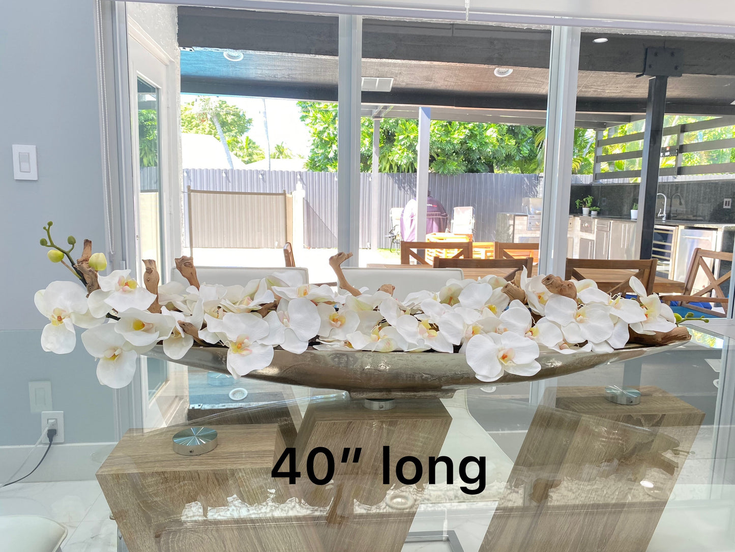 BOAT VASE CENTERPIECE WITH ORCHID