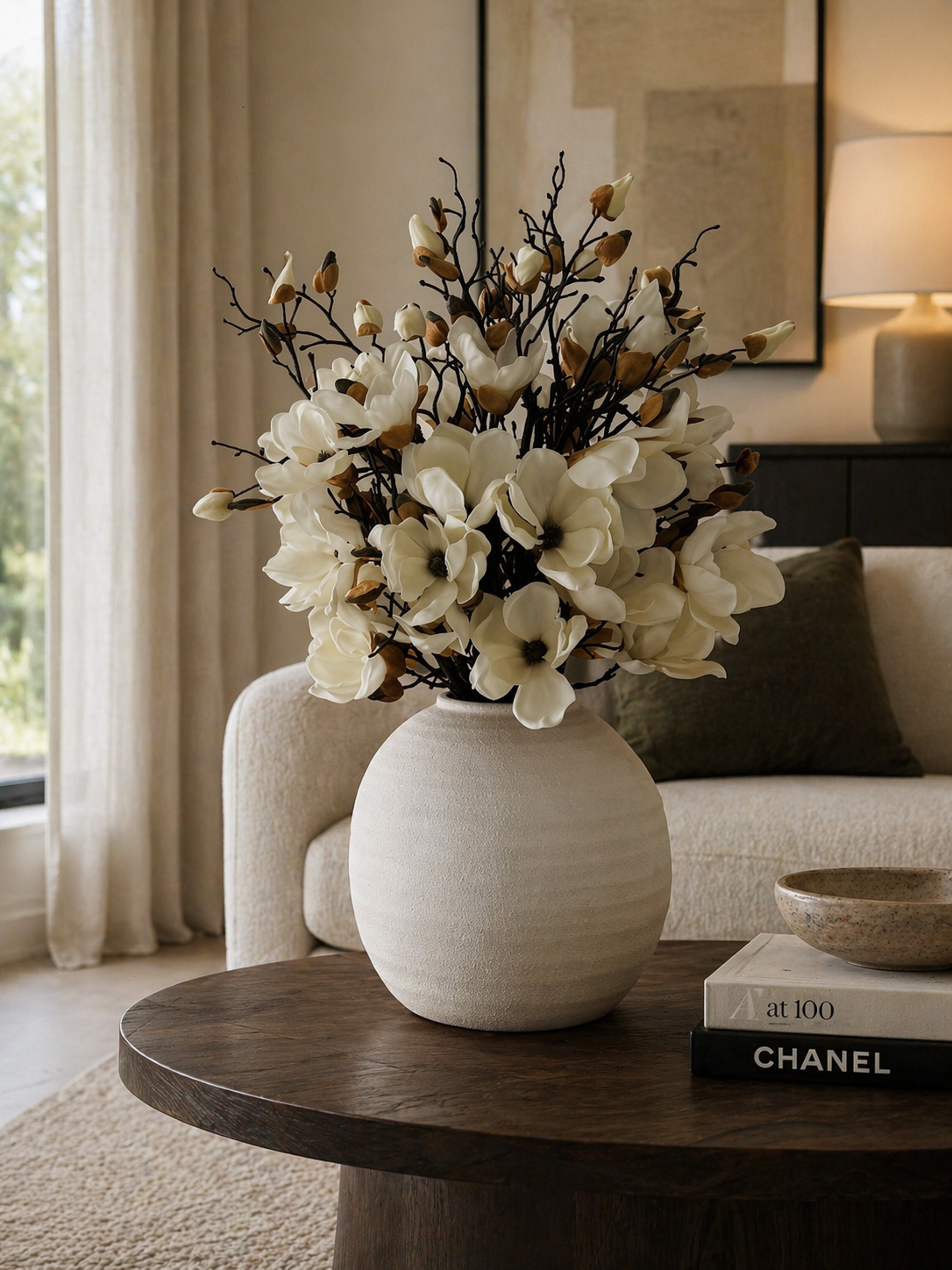 WHITE KONOS VASE WITH MAGNOLIAS