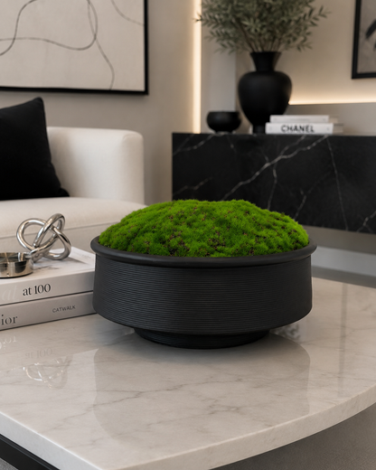 DECORATIVE MOSS ARRANGEMENT IN MATTE BLACK BOWL
