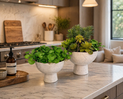 SET OF 2 ARTIFICIAL SUCCULENTS IN MODERN MARBLE METAL VASES