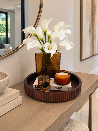 ELEGANT WHITE CALLA LILY & AMBER GLASS DECORATIVE SET