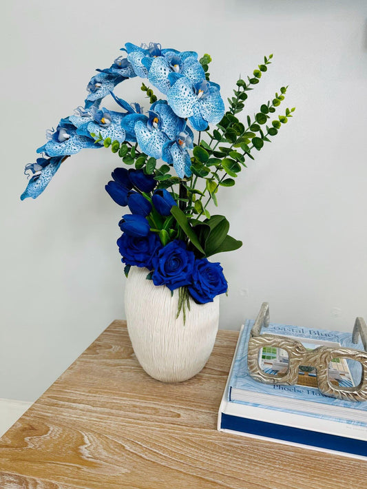 ORCHID, TULIP & ROSE FLORAL CENTERPIECE