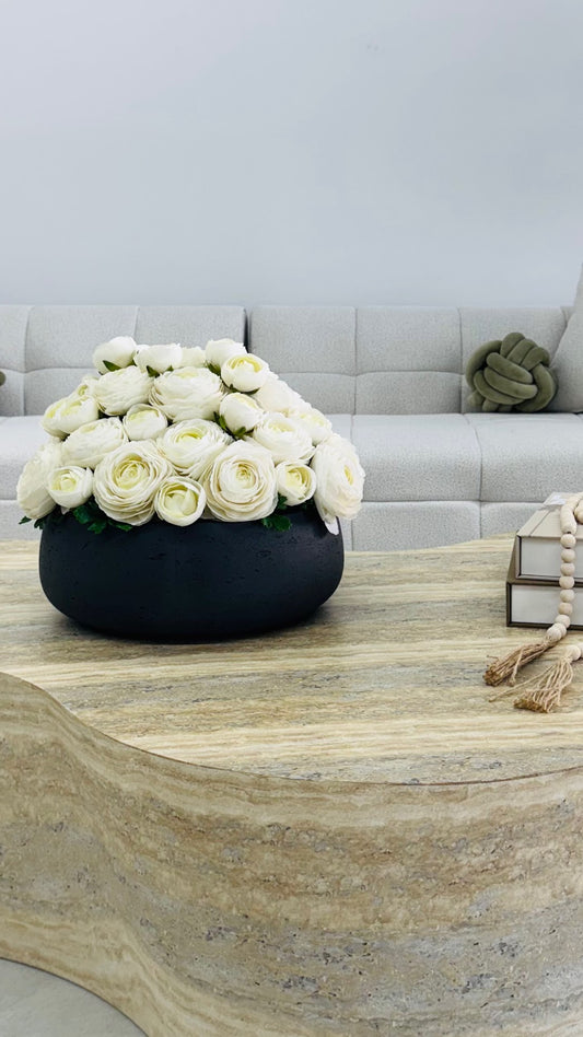 RANUNCULUS IN GRAY CERAMIC VASE