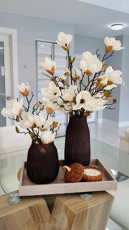 SET OF MAGNOLIAS IN MODERN VASES