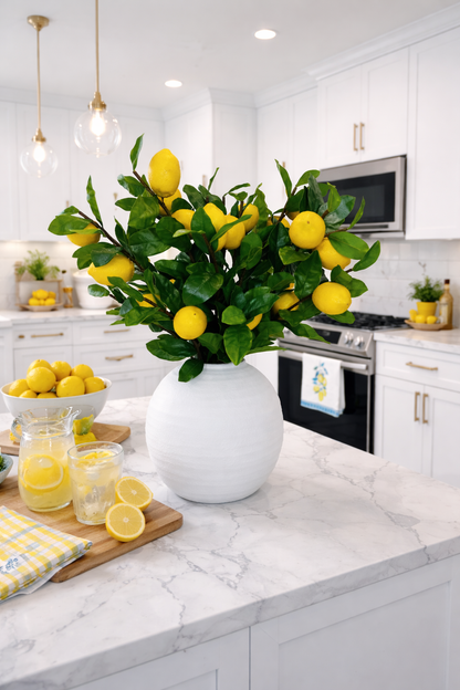 LEMON BRANCH ARRANGEMENT IN TEXTURED WHITE VASE