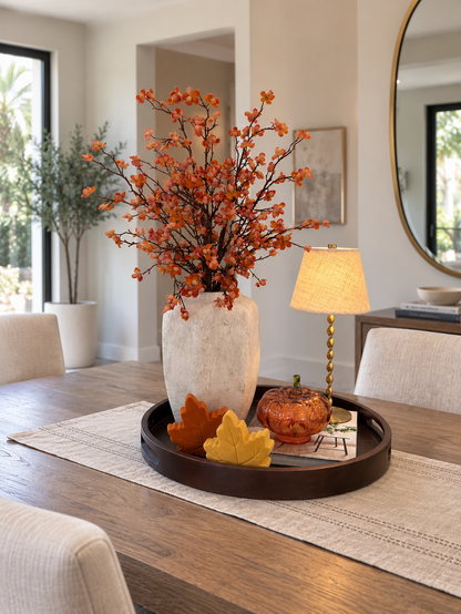 AUTUMN BLOSSOM DECOR SET WITH FLORAL ARRANGEMENT & LAMP