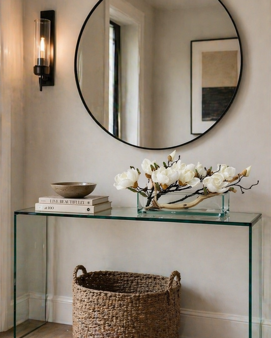 MAGNOLIA WITH WOOD IN RECTANGULAR VASE