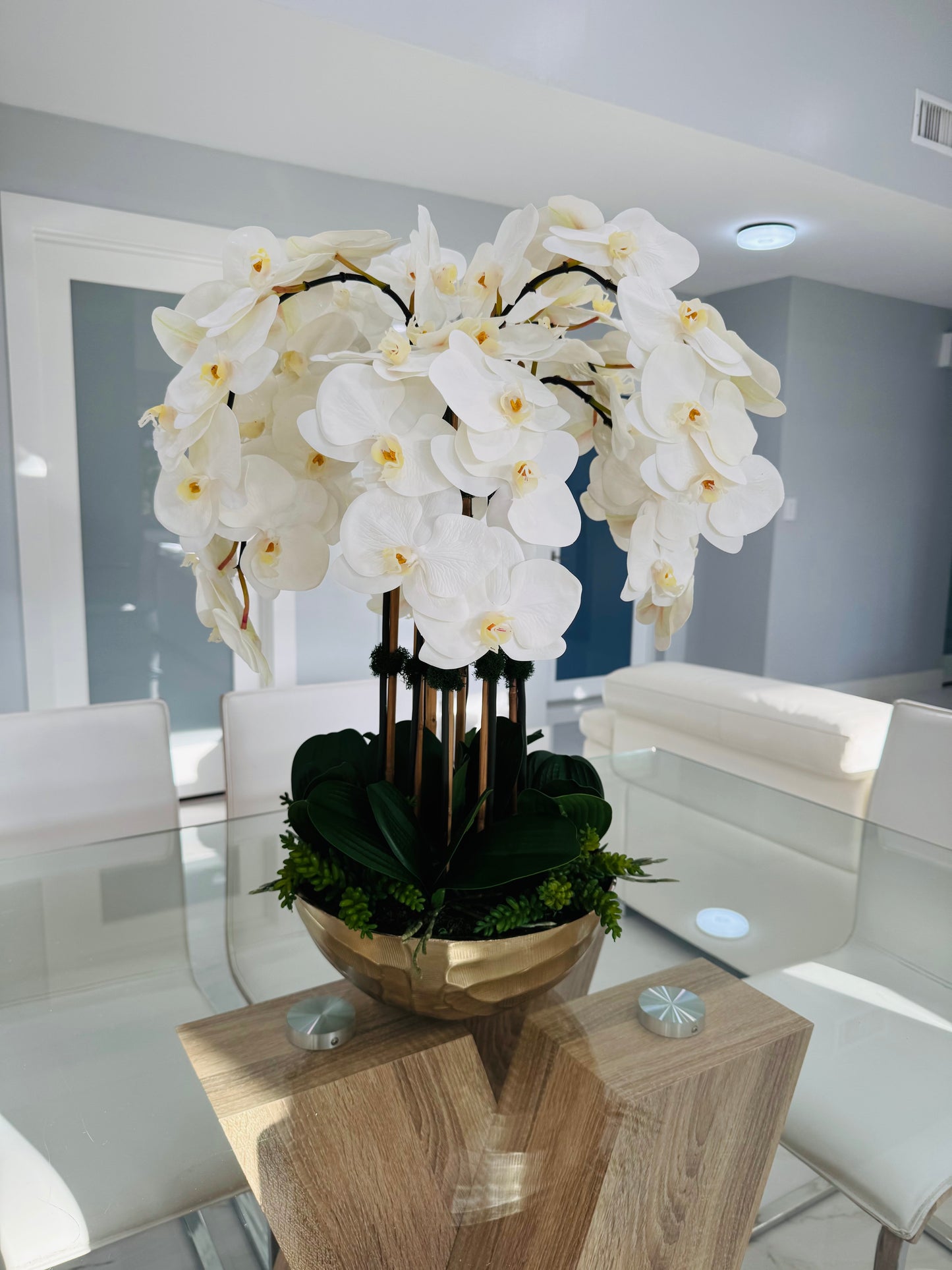 ARTIFICIAL PHALAENOPSIS ORCHID ARRANGEMENT IN GOLD VASE