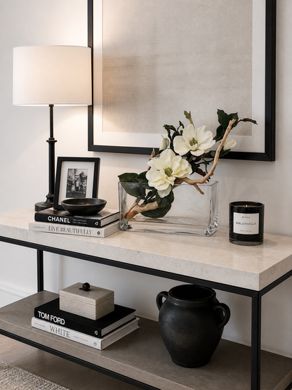 MAGNOLIA WITH BRANCH IN RECTANGULAR VASE