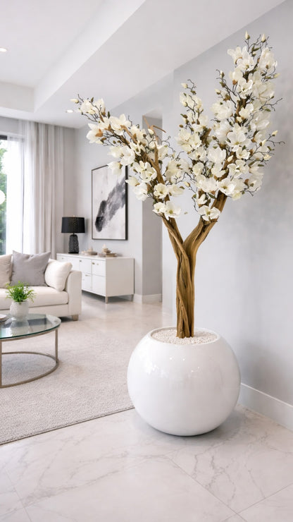 MAGNOLIA TREE IN GLOSSY WHITE GLOBE BASE