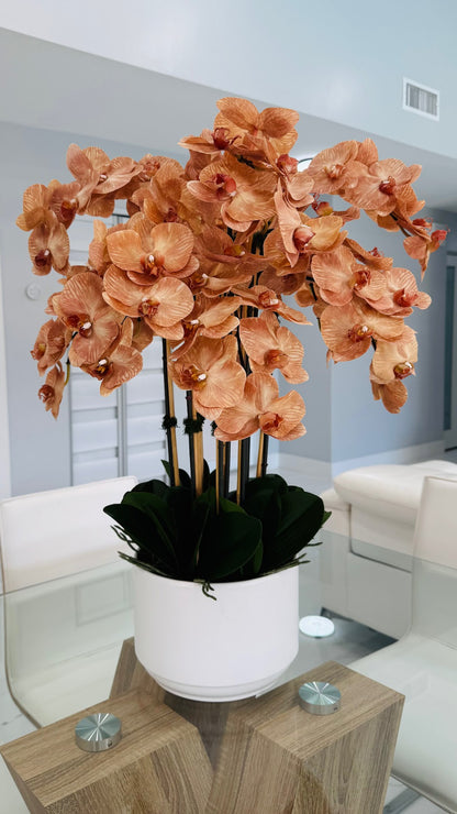 ARTIFICIAL PHALAENOPSIS ORCHID ARRANGEMENT IN WHITE POT