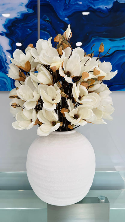 WHITE KONOS VASE WITH MAGNOLIAS