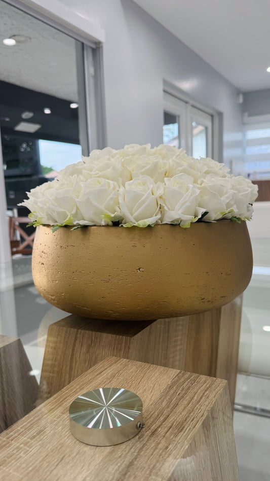 REAL TOUCH ROSES IN GOLD BOWL