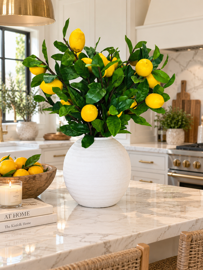 LEMON BRANCH ARRANGEMENT IN TEXTURED WHITE VASE