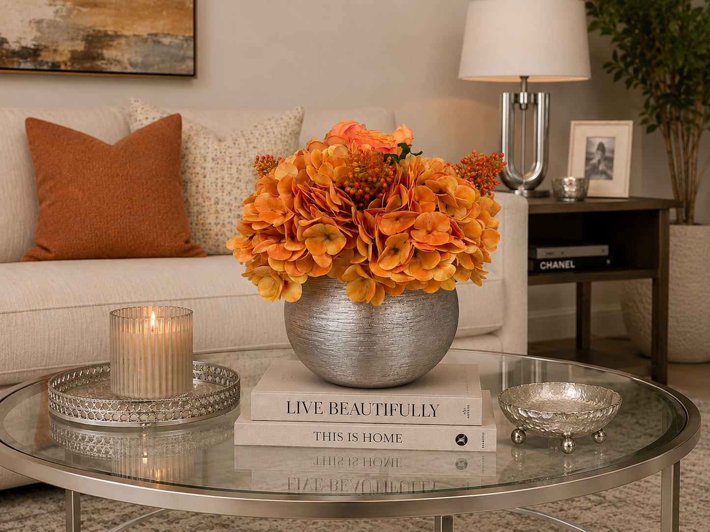RADIANCE HYDRANGEAS IN SILVER VASE