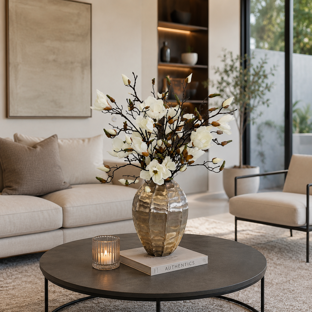 MAGNOLIA ELEFANCE IN TEXTURED SILVER VASE