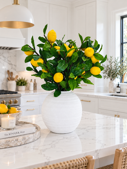 LEMON BRANCH ARRANGEMENT IN TEXTURED WHITE VASE