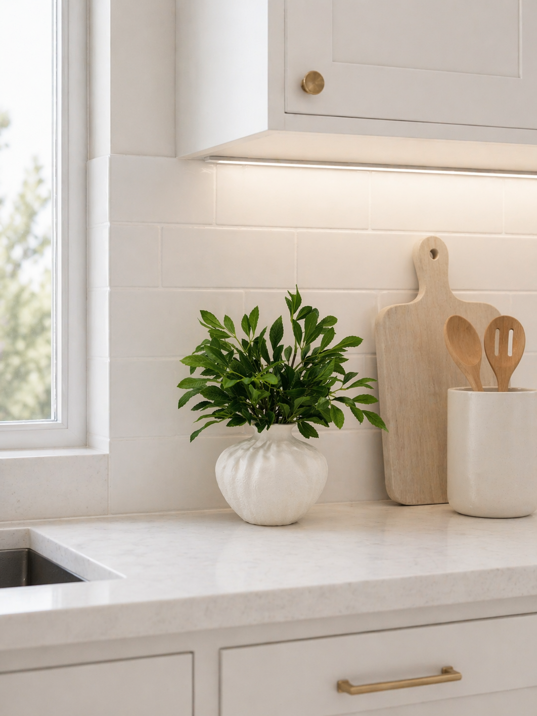 ARTIFICIAL GREENERY ARRANGEMENT IN TEXTURED CERAMIC VASE