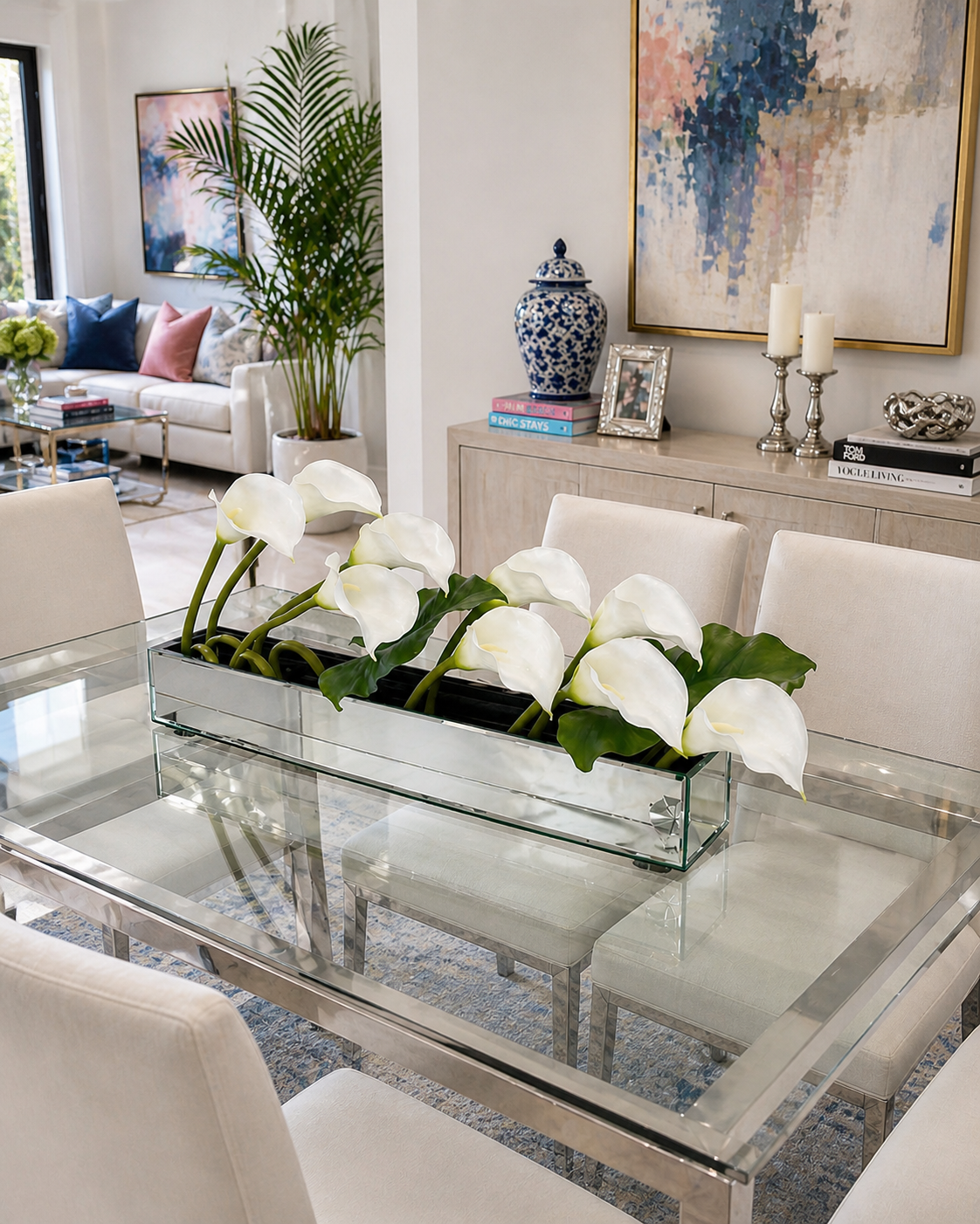 CALLA LILY IN RECTANGULAR MIRROR VASE