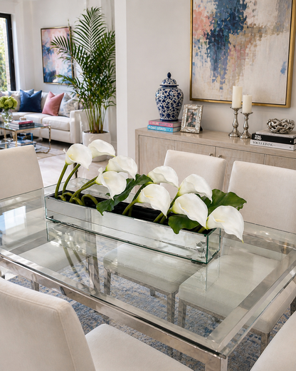 CALLA LILY IN RECTANGULAR MIRROR VASE
