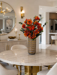 SET AUTUMN FLORAL ARRANGEMENT IN DECORATIVE GOLD CERAMIC VASE