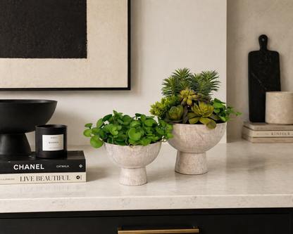 SET OF 2 ARTIFICIAL SUCCULENTS IN MODERN MARBLE METAL VASES