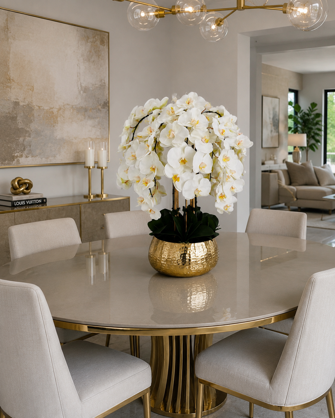 ARTIFICIAL PHALAENOPSIS ORCHID ARRANGEMENT IN GOLD VASE