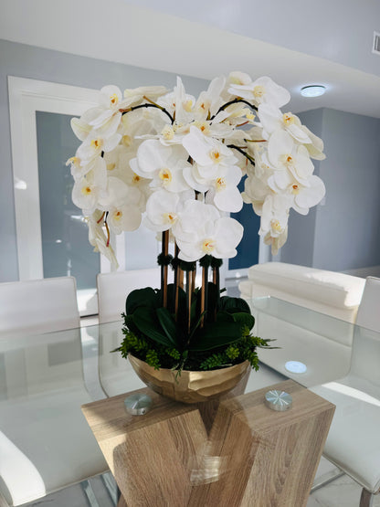 ARTIFICIAL PHALAENOPSIS ORCHID ARRANGEMENT IN GOLD VASE