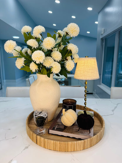 CREAM POM POM FLORAL DECOR SET
