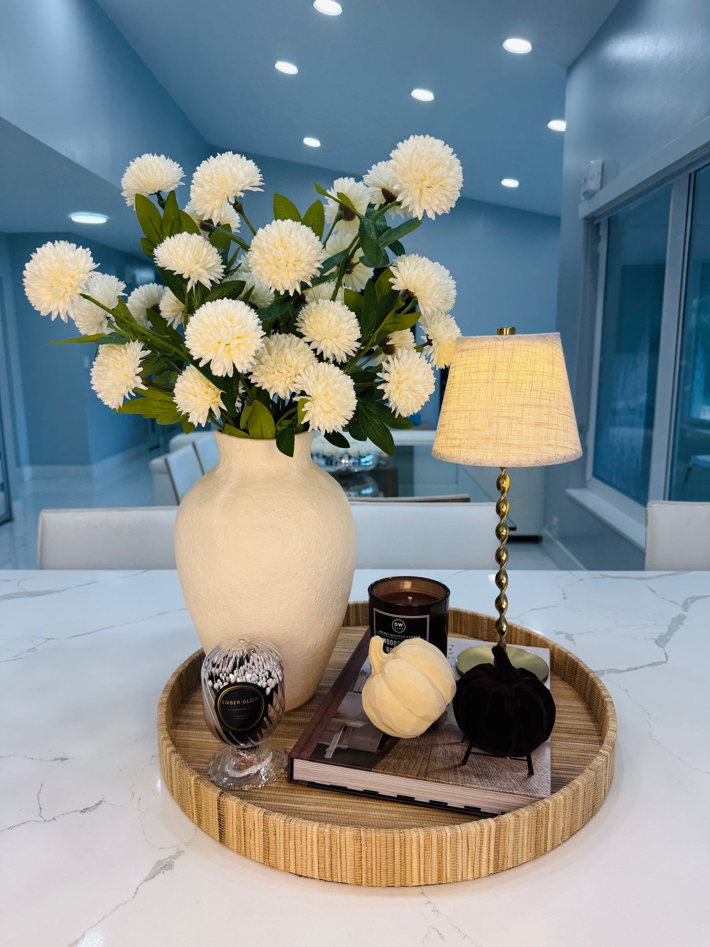 CREAM POM POM FLORAL DECOR SET