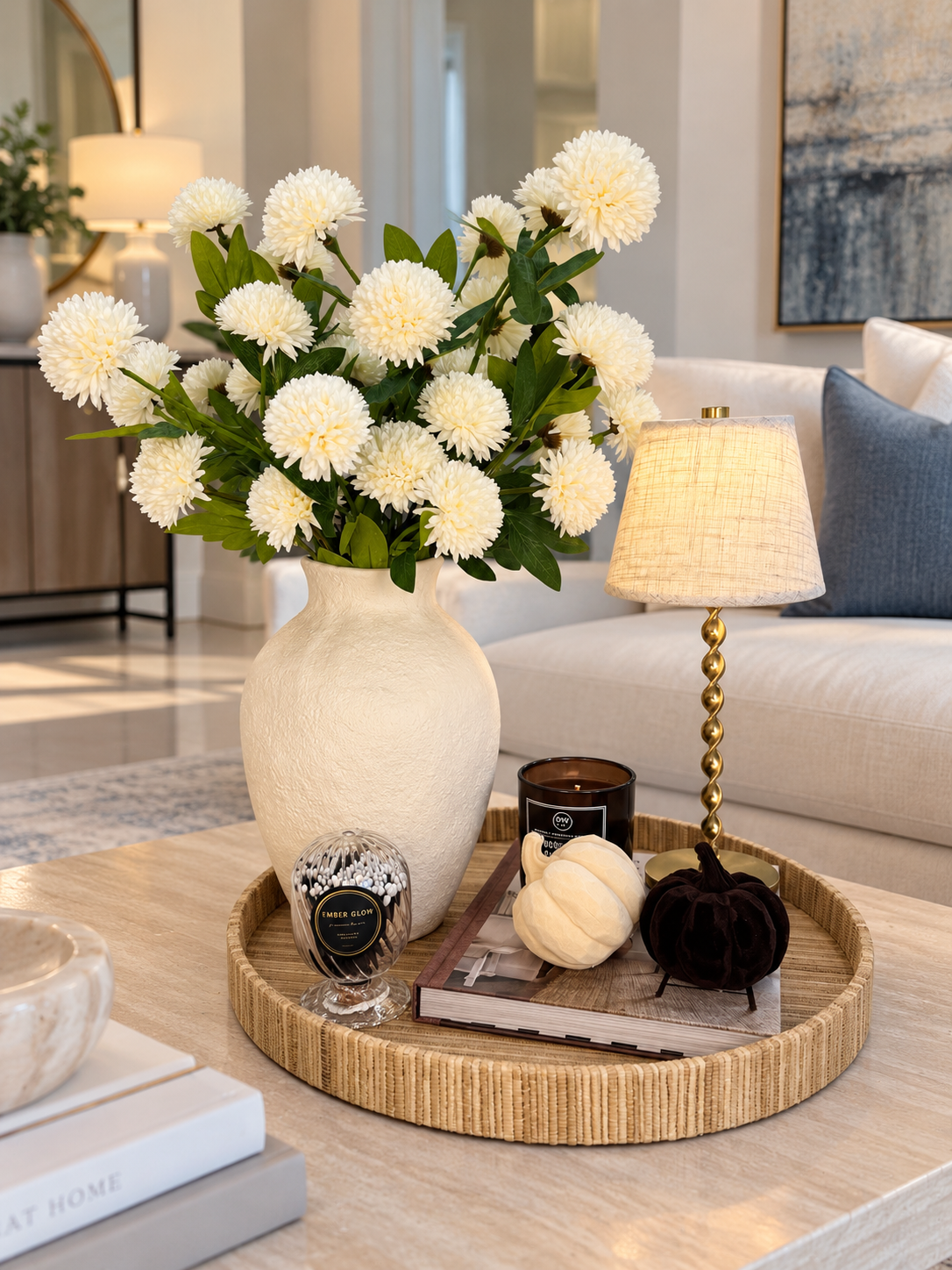 CREAM POM POM FLORAL DECOR SET