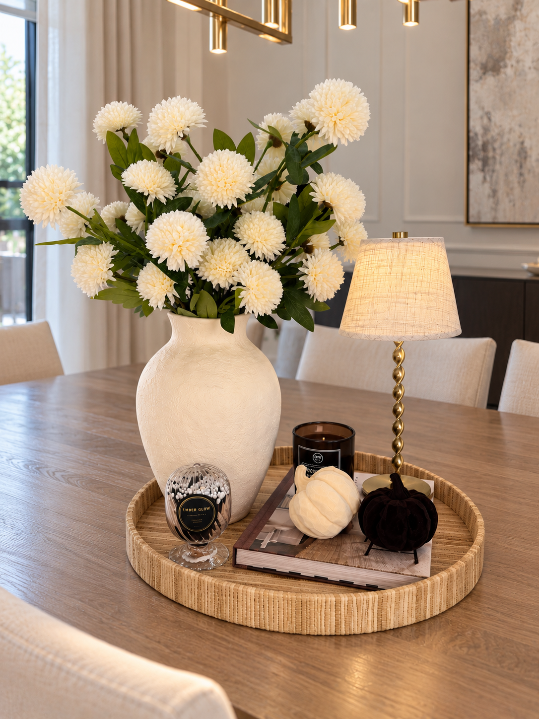 CREAM POM POM FLORAL DECOR SET