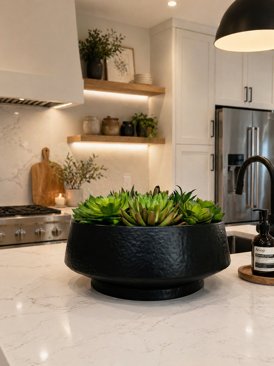 ARTIFICIAL SUCCULENT IN BLACK BOWL VASE