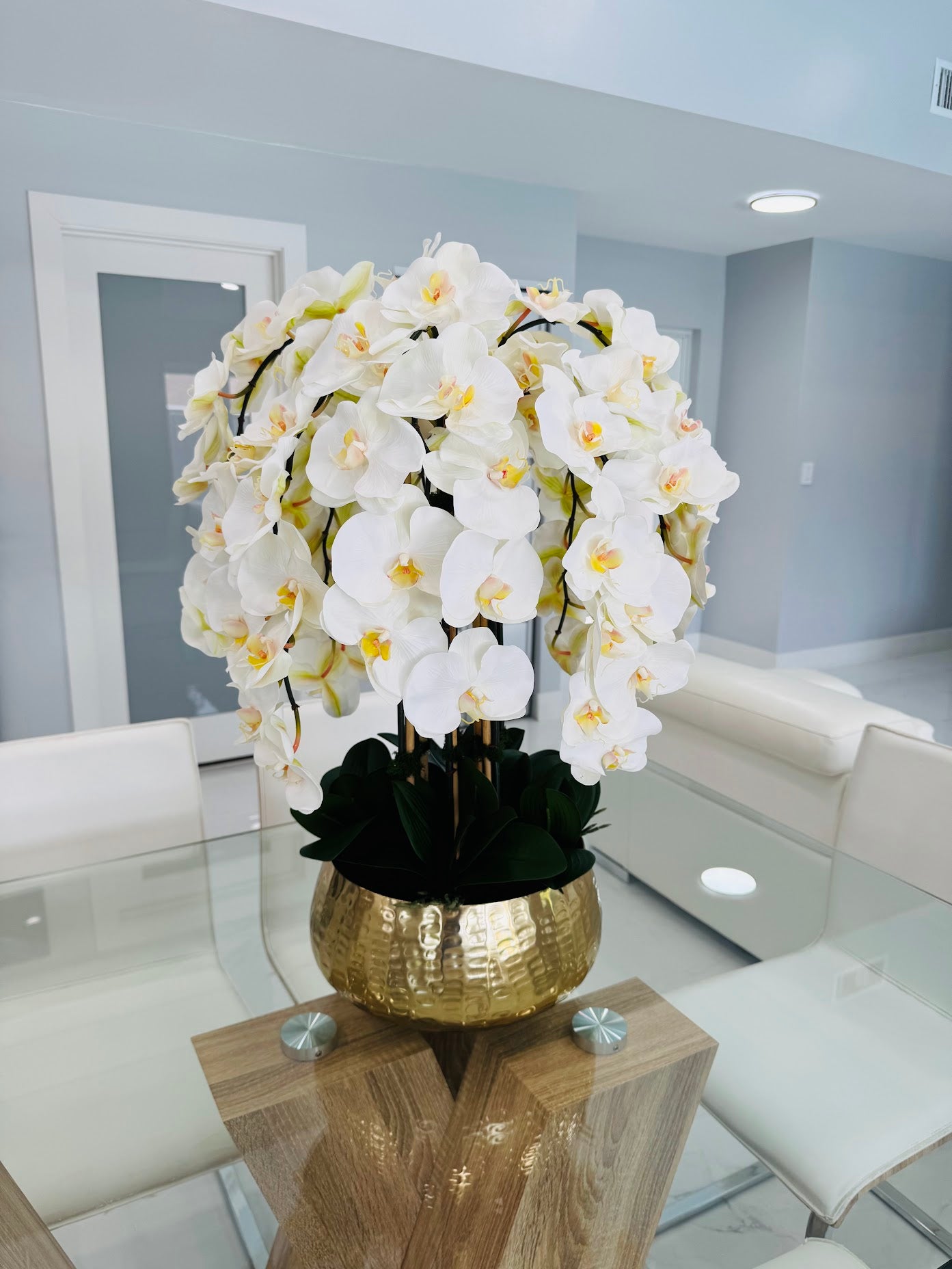 ARTIFICIAL PHALAENOPSIS ORCHID ARRANGEMENT IN GOLD VASE