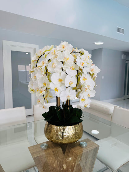 ARTIFICIAL PHALAENOPSIS ORCHID ARRANGEMENT IN GOLD VASE