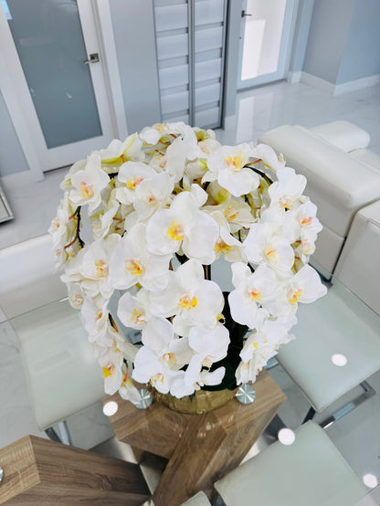 ARTIFICIAL PHALAENOPSIS ORCHID ARRANGEMENT IN GOLD VASE