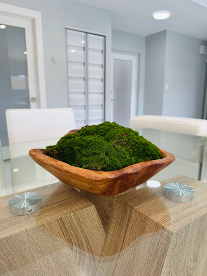 DECORATIVE MOSS ARRANGEMENT IN NATURAL WOOD BOWL