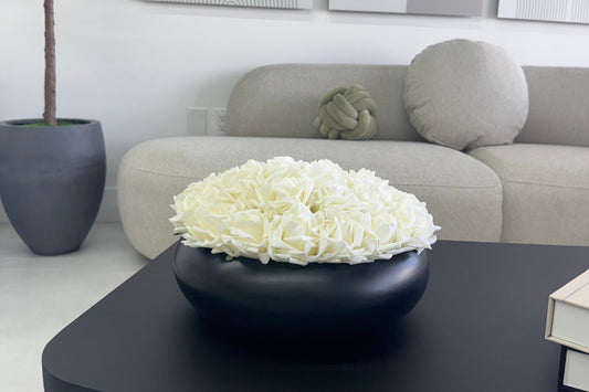 REAL TOUCH ROSES IN BLACK BOWL
