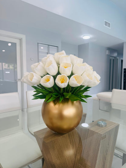 TULIPS IN GOLD VASE