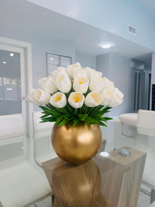 TULIPS IN GOLD VASE